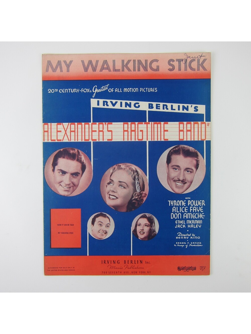 Sheet Music My Walking Stick Alexanders Ragtime Band Tyrone Power Alice Fay 1938